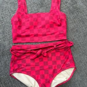 Albion fit magenta check belted bottoms and Olivia swim crop set